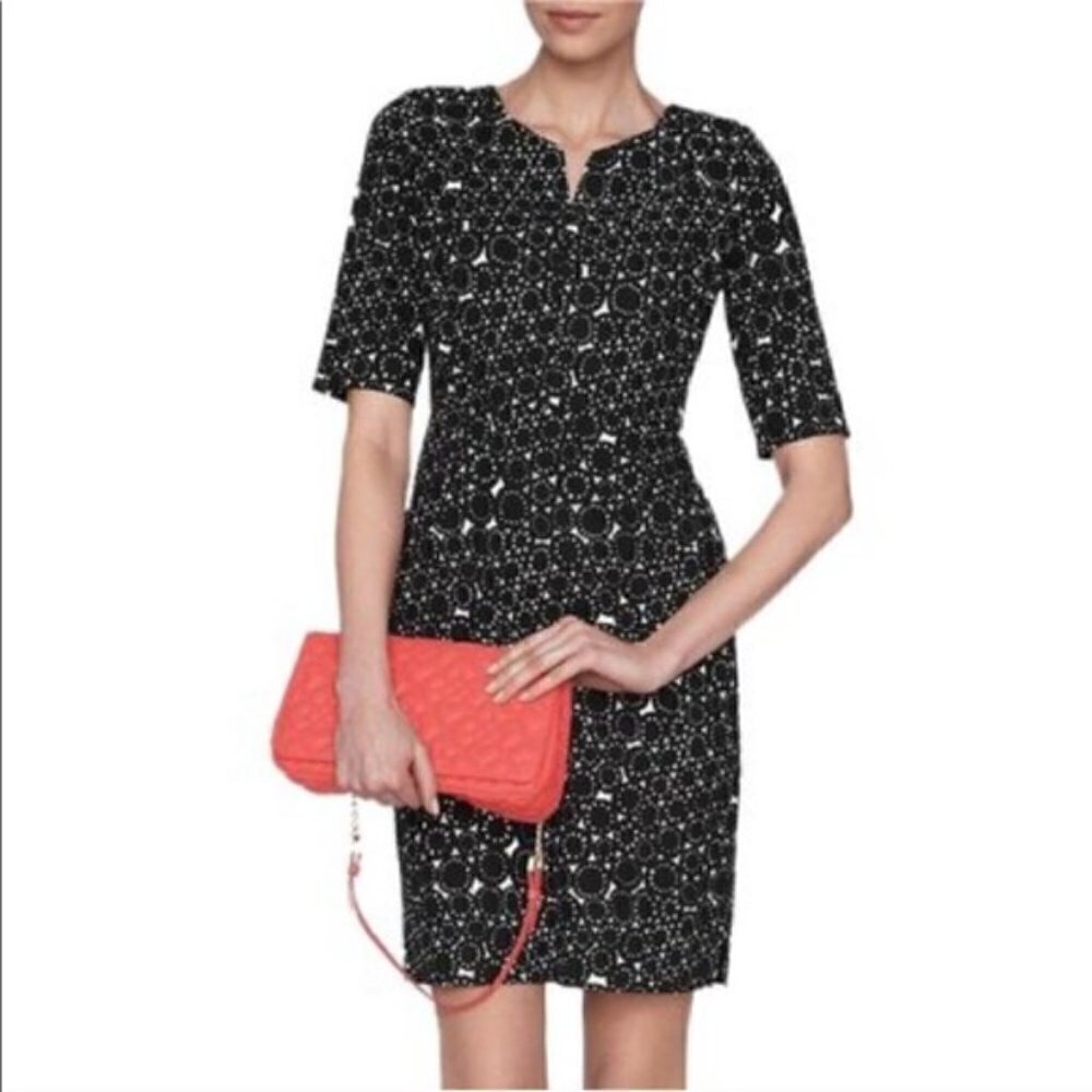 SALE L.K. Bennett Chene Cog Black White Printed Career Sheath Dress Pockets 6
